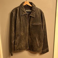 American Eagle Outfitters, Men’s Xl Genuine Leather Jacket, Dark Brown Distressed. Inside Pocket. Zippered Pockets On Outside. Excellent Like New Condition. Casual Distressed Brown Long Sleeve Biker Jacket, Casual Distressed Brown Biker Jacket, Casual Distressed Brown Leather Jacket For Winter, Casual Long Sleeve Distressed Brown Outerwear, Mens Leather Jacket, Men's Leather Jacket, Genuine Leather Jackets, Inside Pocket, Zipper Pocket