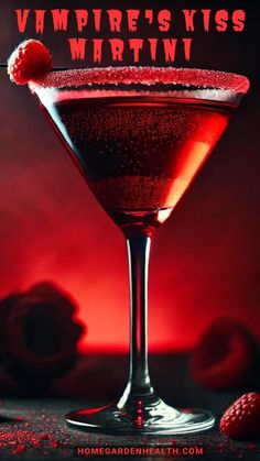 the vampire's kiss martini is garnished with raspberries