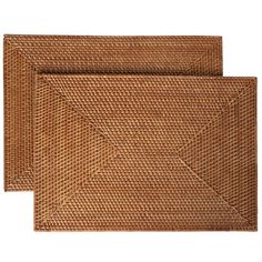 two placemats made out of woven rattan, one in brown and the other in beige