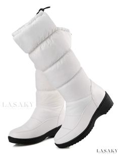 Lasaky - Stylish Winter White Xmas Snow Boots for Women: Round Toe, Slip-On Design White Christmas Snow, White Snow Boots, Womens White Boots, White Boots Outfit, Snow Boots For Women, Snow Boot, Womens Winter, Slip On Boots, Snow Boots Women