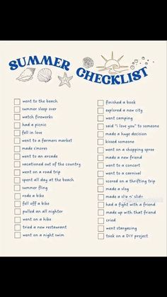 a checklist with shells and seashells on it