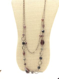 Multicolored beads purple and dark chain necklace by Lia Sophia. Lia Sophia, Silver Spring, Pink Beads, Enamel Flower, Green Necklace, Beaded Necklaces, Flower Necklace, Chain Styles, Tiger Eye