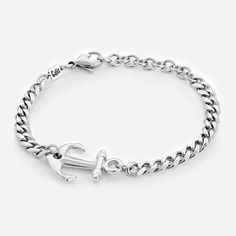 "Looking for a gift for your man? You've found the perfect item for this!  The simple and beautiful  stainless steel bracelet set with anchor pendant. Water proof This amazing bracelet has a presence on the wrist. It can make your outfit stand out and no need to ever take it off. Bracelet comes with 2\" (5 cm) extension chain.  Need a different length just write it to me in the \"message to the seller\" box of the order form. Item will arrive in a pretty gift wrap, ready to give, with my brand l Cool Bracelets For Guys, Guys Bracelets, Minimalist Bracelet Silver, Bracelets For Guys, Men Silver Jewelry, Silver Bracelets For Men, Cool Mens Bracelets, Anchor Bracelet Men, Silver Bracelet Chain