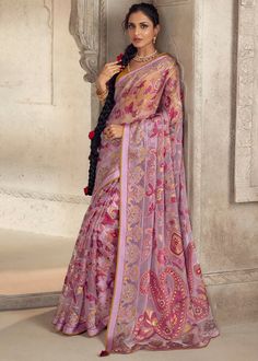 Discover the essence of elegance with our Floral Rose Pink Saree. A meticulously crafted Brasso Organza Saree that promises to drape you in luxury. Each saree is a canvas of intricate floral patterns, shimmering in gold, offering a breathtaking silhouette for weddings, festivals, and special occasions.  The ensemble is completed with a beautifully embroidered blouse, making it a masterpiece of traditional craftsmanship and contemporary design. This saree is not just an outfit; it's a treasure, e Ethnic Looks, Yellow Blouse, Wear Saree, Designer Blouses, Blouse Material, Organza Saree, Organza Fabric, Designer Saree, Designer Sarees