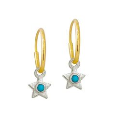 Tiny Center Star with Turquoise • Endless Hoop Charm Earring-Brevard Celestial Sterling Silver Hoop Earrings With Star Charm, Sterling Silver Celestial Hoop Earrings With Star Charm, Celestial Small Hoop Nickel-free Jewelry, Celestial Style Small Hoop Nickel-free Jewelry, Celestial Small Hoop Sterling Silver Jewelry, Celestial Sterling Silver Small Hoop Jewelry, Celestial Style Small Hoop Sterling Silver Jewelry, Celestial Small Hoop Jewelry With Star Charm, Handmade Celestial Sterling Silver Hoop Earrings