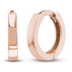 Versatile 10mm square tubes are polished to a high shine in these classic women's huggie earrings. Fashioned in 14K rose gold, the earrings secure in place with snap-lock backs. Classic 14k Rose Gold Huggie Earrings, Classic Rose Gold 14k Huggie Earrings, Classic Rose Gold Huggie Earrings For Formal Occasions, Modern Small Hoop Huggie Earrings In Rose Gold, Classic Small Hoop Rose Gold Huggie Earrings, Classic Hypoallergenic Rose Gold Huggie Earrings, Classic Rose Gold Hypoallergenic Huggie Earrings, Classic Rose Gold Small Hoop Huggie Earrings, Classic Rose Gold Huggie Hoop Earrings