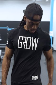 GROW Black Workout T-Shirt Workout Short Sleeve T-shirt With Text Print, Workout T-shirt With Text Print, Text Print Workout T-shirt, Cotton Gym T-shirt With Logo Print, Crew Neck T-shirt With Letter Print For Workout, Graphic Tee For Gym With Short Sleeves, Branded Crew Neck Workout T-shirt, Gym Slogan T-shirt With Crew Neck, Graphic Tee With Short Sleeves For Gym