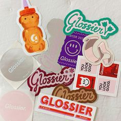 various stickers and decals on a white surface