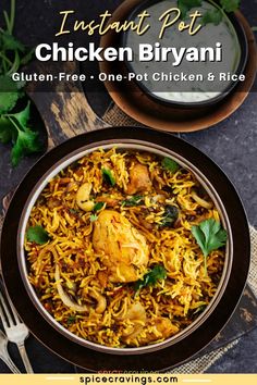 instant pot chicken biriyani in a black bowl