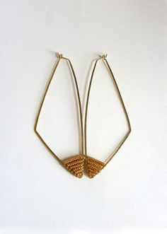 3 Gold Hoops Gold Wire Earring Long Triangle by BellantiJewelry Gold Teardrop Beaded Hoop Earrings, Handmade Geometric Gold Earrings, Gold Beaded Brass Hoop Earrings, Handmade Geometric Gold Jewelry, Gold Beaded Hoop Earrings For Party, Gold Hoop Earrings With Beads For Party, Gold Triangle Minimalist Earrings, Minimalist Gold Triangle Earrings, Triangle Gold Metal Earrings