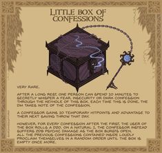 an info sheet describing the box of confessions in harry potter's book