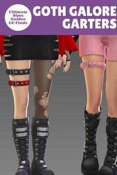 The Goth Galore Garters are a fun Goth CC Accessory that looks so cute with skirts or shorts. #TheSims4 Sims 4 Goth Boots, Metal Sims 4 Cc, Ts4 Cyberpunk, Sims4 Outfits, Sims 4 Cc Goth, Aesthetic Sims, Drop Leg Holster, Cc Shopping, Cc Sims4