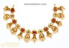 22 Karat Gold 'Lakshmi' Necklace with Cz, Color Stones & Japanese Culture Pearls (Temple Jewellery) Temple Jewelry Necklace, Gold Temple Jewellery, Gold Jewelry Outfits, Star Necklace Gold, Star Charm Necklace, Color Stones, Dainty Gold Necklace, Gold Charm Necklace, Crescent Moon Necklace