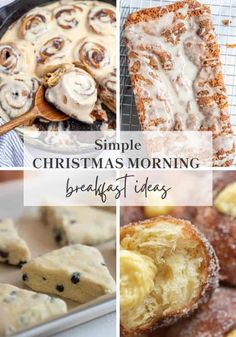 christmas morning breakfast ideas with cinnamon rolls, coffee cake and muffins on a cooling rack