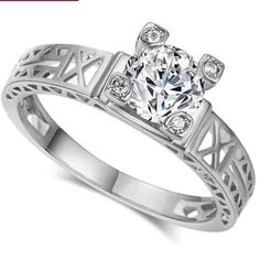 Round Solitaire Center Stone Raised Prong Setting Eiffel Tower Style Band Platinum Plated Firm Price/No Trades Engagement Ring Color, Hollow Ring, Wedding Jewelry For Bride, Tower Design, Colored Engagement Rings, Simple Engagement Rings, Wedding Party Jewelry, Luxury Rings, Platinum Engagement Rings