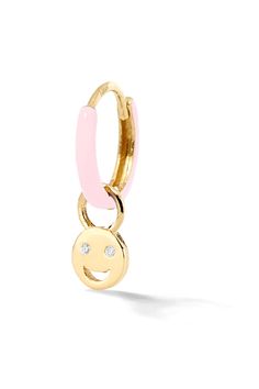 Smile with your ears. Charm features two white diamond eyes. Customize with your choice of enamel color Tiny Huggie, Gold Huggie, or Diamond Huggie. Yellow Gold Enamel Huggie Jewelry, Smile Please, Alison Lou, Diamond Eyes, Fine Jewelry Designers, Christmas Delivery, White Diamond, Diamond White, Gold Diamond