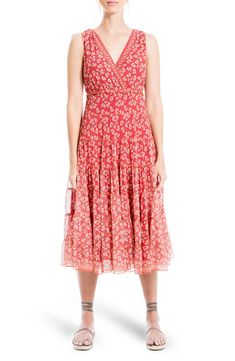 Mesh Midi Dress, Red Sunset, Max Studio, Flared Skirt, Dot Print, Flare Skirt, Feminine Style, A Line Skirts, Sleeveless Dress