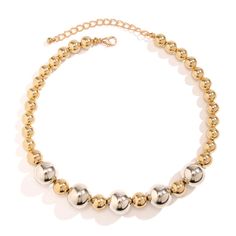 PRICES MAY VARY. ♥ Chunky Bead Necklaces Size ♥ Gold Beaded Choker necklace length: 13.8 inches，Extension chain length: 2.7 inches， bead size: 10mm/11mm/12mm/17mm, necklace total weight: 1.2oz / 34 g, adjustable size fits most women. Our chunky gold choker necklace for women is designed with a lobster clasp for easy wear. ♥ Material ♥ Made of hypoallergenic material brass and 18K gold plated to ensure the chain keeps tarnish-free, nickel-free, lead-free and harmless to health. Women with sensiti Metal Beaded Necklaces With Ball Chain, Metal Beaded Necklaces With Ball Chain And Round Beads, Gold Metal Bead Necklaces For Parties, Gold Necklaces With Metal Beads For Party, Trendy Metal Necklace With Round Beads, Trendy Gold Jewelry With Large Beads, Trendy Metal Necklaces With Round Beads, Chunky Choker Necklace, Chunky Choker