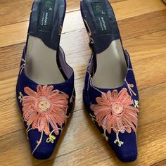 Washoe Slides. Purple With Embroidery. So 9 But I Am An 8 And Need The Length For The Narrow Toe. Mule, Color Purple, Shoes Women Heels, Slides, Shoes Heels, Women Shoes, Embroidery, Heels, Purple