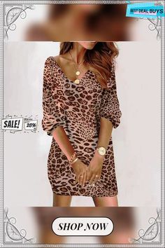 Women's Fashion Casual Loose V-neck Print Sleeve Dress Casual V-neck Mini Dress For Fall, Chic V-neck Mini Dress For Fall, Casual V-neck Dress For Fall, Casual V-neck Dress For Fall Day Out, V-neck Dress For Brunch In Fall, V-neck Dress For Fall Brunch, V-neck Dresses For Brunch In Fall, V-neck Dresses For Fall Brunch, Casual Non-stretch V-neck Mini Dress