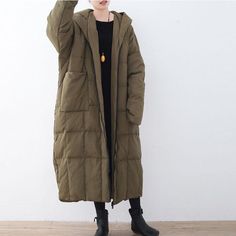 Hooded Loose Women Down Jacket 2019 November New One Size Khaki Parka Jackets, Green Puffer Jacket, Winter Outwear, Long Puffer Coat, Long Puffer, Womens Winter, Womens Parka, Quilted Coat, Parka Jacket