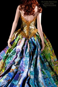 Ryan Jude Novelline   Golden Book Gown   constructed entirely out of  recycled and discarded   children's Golden Books.  Fashion Design Green Sustainable Fairytale Dress Storybook Couture Cinderella Weird Fashion Trending, Golden Books, Paper Dress, Golden Book, Sustainable Future, The Golden, Dress Making, High Fashion, Beautiful Dresses