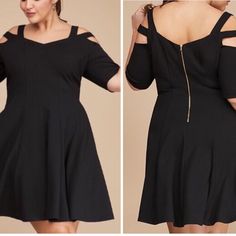 A Fit & Flare Dress That's All About The Strappy Cold Shoulder. It’s Perfect For Those Special Events, & I’m Sure It Would Look Fab On Some Lucky Lady For An Anniversary Or Birthday. This Is Also Perfect For Those Upcoming Holiday Parties. It’s Just The Right Amount Of Sexy But With A Classy And Modern Twist On The Quintessential Lbd. It Features A Double V-Neck And Exposed Back Zipper. Length: 40.5". Dress Was Worn Once And Dry Cleaned, And It’s In Perfect Condition. No Rips, Tears, Or Stains. More Measurements Can Be Supplied. Lane Bryant Black Dress, Lane Bryant Dresses, Lucky Ladies, Lane Bryant, Fit Flare Dress, Fit & Flare, Flare Dress, Cold Shoulder, Holiday Parties