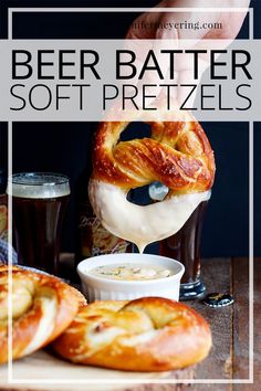 beer batter soft pretzels being poured into a bowl