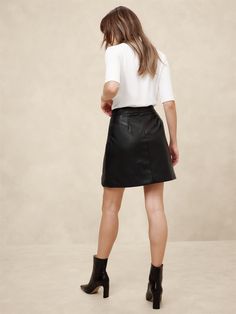 Vegan Leather Mini Skirt | Banana Republic Factory Leather Skirt Sneakers, Skirt Sneakers, Engagement Shoot Outfit, Leather Skirt Outfit, Faux Leather Mini Skirt, Leather Mini Skirt, Window Shopping, Banana Republic Factory, Leather Mini Skirts