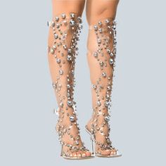 PVC Crystal Boots Stiletto Heel -Golden Atelier Elegant High Heel Summer Boots, Summer Party Boots With Rhinestones, Glamorous Summer Evening Boots, Summer Evening Ankle Strap Boots, High Heel Evening Boots For Summer, Summer Evening High Heel Boots, Formal Rhinestone Boots For Spring, Summer Party Open Toe Boots, Glamorous Summer Party Boots