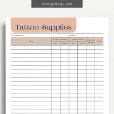 the printable tattoo supplies list is displayed on a white background with an orange border