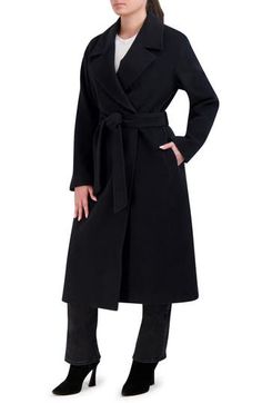 Crafted from a lightweight-but-toasty wool blend, this coat features handsome notched lapels and a timeless longline silhouette. 45" length Front snap closure Notched lapels Side pockets Removable tie belt Lined 52% wool, 47% polyester, 1% other fibers Dry clean Imported Formal Belted Wool Coat With Notch Lapel, Elegant Notched Winter Outerwear, Formal Wool Coat With Shawl Collar For Fall, Minimalist Jacket, Summer Wardrobe Essentials, Polished Style, Swimming Outfit, Jean Shirt Dress, Fall 24