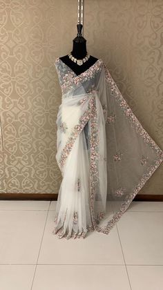 Organza with threadwork and sequin work  Prebooking 20 days approximately Organza Embroidered Pre-draped Saree For Reception, Embroidered Organza Pre-draped Saree For Reception, Festive Embroidered Pre-draped Organza Saree, White Pre-draped Saree With Dupatta In Organza, White Organza Pre-draped Saree With Dupatta, White Pre-draped Organza Saree With Dupatta, Organza Pre-draped Saree With Resham Embroidery, Pre-draped Organza Saree With Resham Embroidery For Celebration, White Embroidered Organza Pre-draped Saree