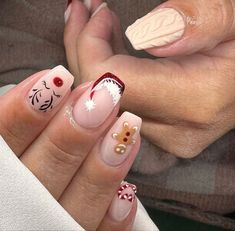 Beige Nails Design, Candy Cane Nails, Christmas Gel, Red Christmas Nails, Winter Nails Acrylic