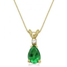 Pear Emerald & Diamond Solitaire Pendant Necklace 14k Yellow Gold - allurez.com Engagements Rings, Diamond Solitaire Pendant, Emerald Blue, Solitaire Pendant Necklace, White Gold Set, White Gold Chains, Zodiac Pendant, Ruby Emerald, Emerald Pendant