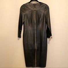 Brand New More Pictures Are Coming Luxury Leather Dresses For Formal Occasions, Luxury Midi Dress For Office, Luxury Black Office Dress, Luxury Black Midi Dress For Spring, Luxury Black Dress For Office, Luxury Sheath Midi Dress, Elegant Leather Midi Dress For Evening, Luxury Midi Dress For Night Out, Luxury Black Business Dress