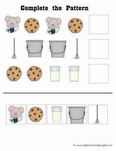 worksheet for counting the cookies and milk to complete the pattern