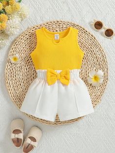 Multicolor  Collar   Colorblock  Embellished High Stretch  Baby Girls Clothing Smart Outfit, Toddler Fashion, Fashion Online Shop, Short Sets