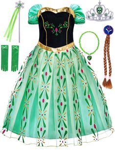 PRICES MAY VARY. Package Included: Our Package come with a beautiful and elegant Anna princess dress, plus a crown , wand ,necklace, wig and gloves. Material: Anna dress for girls is made from a 65% nylon and 35% cotton,non-itchy,comfortable and soft,friendly to the child’s skin. Design: Anna costume for girls comes with glittering organza overlay. Elastic waist with gold laceworkvelvet. Shiny cuff and adorable floral print cover hem,your little princess will love it. Rich accessories: Frozen dr Kids Princess Costume, Frozen Princess Dress, Princess Anna Dress, Kids Halloween Birthday Party, Princess Peach Dress, Anna Frozen Costume, Princess Costumes For Girls, Girls Mermaid Costume, Princess Costume Kids