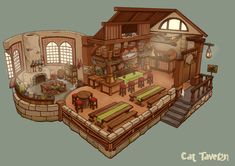 ArtStation - Cat Tavern Dnd Tavern Exterior, Tavern Floor Plan, Minecraft Tavern Ideas Interior, Game Building Concept Art, Magic Shop Concept Art, Tavern Minecraft Ideas, Medieval Tavern Concept Art, Minecraft Medieval Tavern Interior, Minecraft Fantasy Tavern