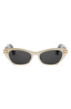 Straight from the runway, these ultrachic sunnies are emboldened by butterfly frames, goldtone CD hinges and signature branding at the temples. 53mm lens width; 18mm bridge width; 135mm temple length 100% UV protection Adjustable nonslip nose pads Metal/acetate Made in Italy Evening Cat Eye Shield Sunglasses With Mirrored Lenses, Gold Tinted Shield Sunglasses For Formal Occasions, Elegant Gold Shield Sunglasses With Gradient Lenses, Formal Gold Shield Sunglasses With Tinted Lenses, Formal Gold Tinted Shield Sunglasses, Elegant Gold Shield Sunglasses With Uv Protection, Elegant Gold Cat Eye Sunglasses For Evening, Chic Polarized Shield Sunglasses For Evening, Designer Gold Sunglasses With Gradient Lenses