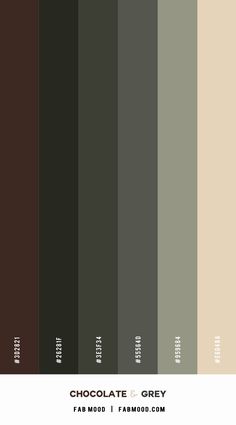 the color scheme for chocolate and grey is shown in shades of brown, green, gray