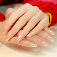 Glitter French Nails, Nails Clear, Cover Nails, Transparent Nails, Acrylic Press On Nails, Classic Nails, Artificial Nails, Nail Decorations