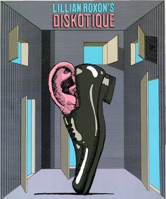 a drawing of a person's head sticking out of an open door with the word dislotique on it