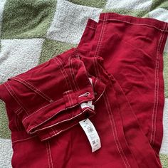 Super Cute Cargo Pants!! I Bought In Multiple Colors And Never Wore These. They’re Comfortable And Flattering With Lots Of Pockets, Not Too Short Or Too Long. I Do Love Them I’ll Just Never Wear Them!Size 00 But Could Really Fit A 0 Or 2, I Wear A 2 In American Eagle Jeans. Red Cotton Bottoms With Belt Loops, Red Cotton Pants With Belt Loops, Red High-waisted Pants With Belt Loops, Red Long Pants With Belt Loops, High Rise Red Bottoms With Pockets, Red High Rise Bottoms With Pockets, High Waist Red Jeans For Work, Red High Waist Jeans For Work, Red Wide Leg Jeans For Work