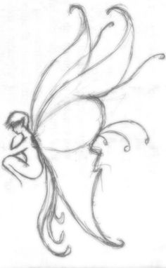 a pencil drawing of a fairy with her hair blowing in the wind