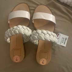 Women's Dolce Vita Rope Sandals White & Tan New With Tags Size 7 Adjustable White Sandals For Spring, White Adjustable Sandals For Day Out, White Flat Heel Sandals For Day Out, White Round Toe Sandals For Day Out, White Open Toe Sandals For Day Out, White Flat Sandals For A Day Out, White Sandals For Spring Day Out, White Summer Sandals For Day Out, White Flat-heel Sandals For Day Out