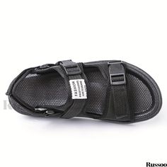 Russoo - High-Quality Mens Fabric Sandals: Outdoor Anti-skid Hook & Loop Fastener Summer Footwear for Beach and Hiking Black Breathable Sport Sandals For Vacation, Black Sport Sandals For Summer Outdoor Activities, Casual Black Sport Sandals For Outdoor, Casual Black Sandals For Outdoor, Black Casual Outdoor Sandals, Black Casual Sandals For Outdoor Activities, Breathable Sport Sandals For Summer Streetwear, Casual Sport Sandals For Outdoor, Casual Outdoor Sport Sandals