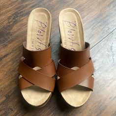 Leather Mules Casual Faux Leather Wedge Sandals With Cushioned Footbed, Brown Wedge Sandals For Spring Outings, Casual Brown Faux Leather Wedge Sandals, Spring Beach Wedge Sandals In Faux Leather, Casual Faux Leather Wedge Sandals For The Beach, Blowfish Shoes, Leather Mules, Mule Clogs, Mules Shoes