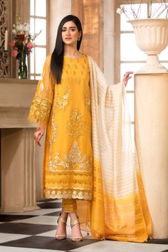 Charizma Omt21-26 Ornament Yellow Ladies Clothing, Shalwar Kameez, Pakistani Outfits, Best Brand, Clothing Brand, Cover Up, Saree, The Originals, Yellow